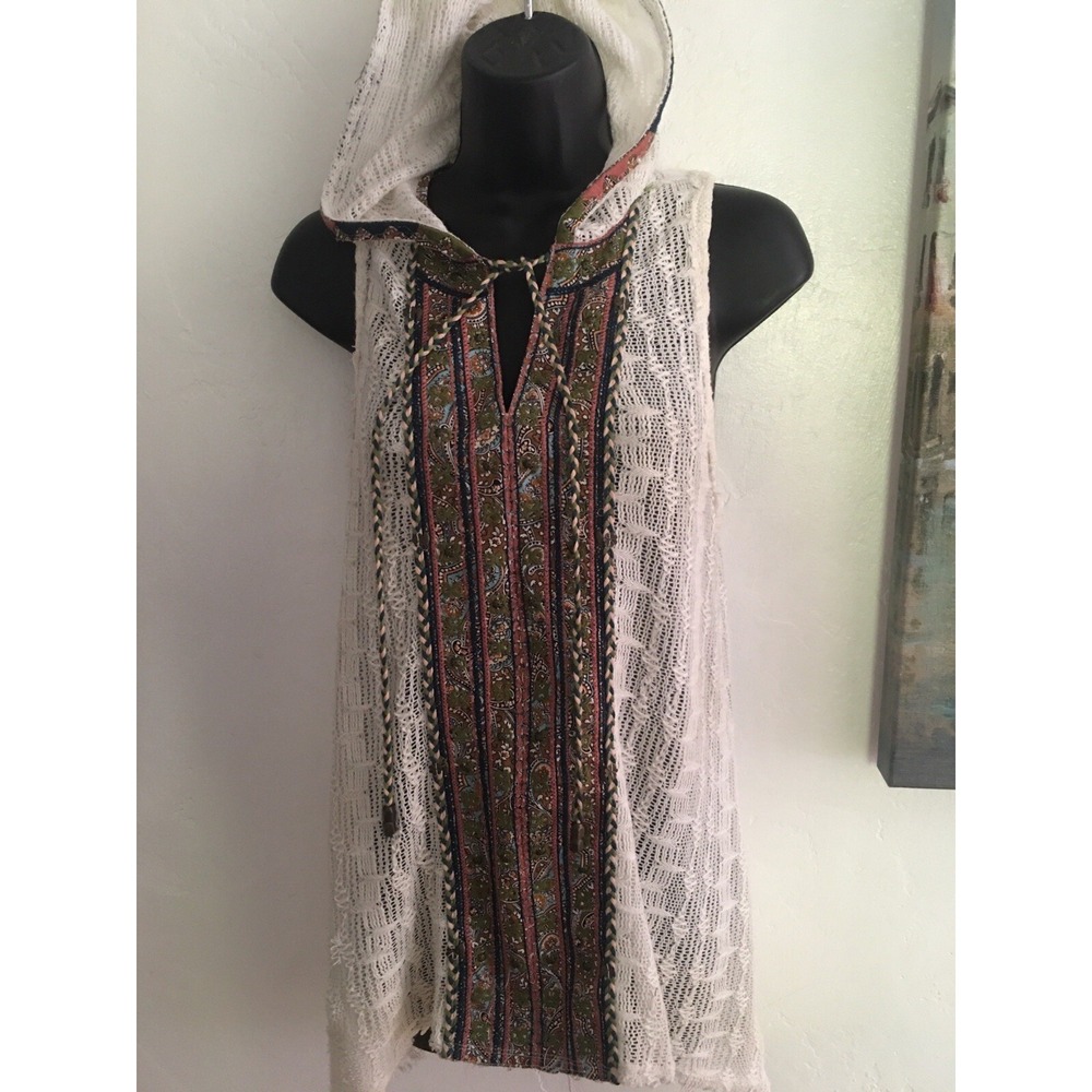 New Free People lace crochet see through top hoodie sleeveless size small